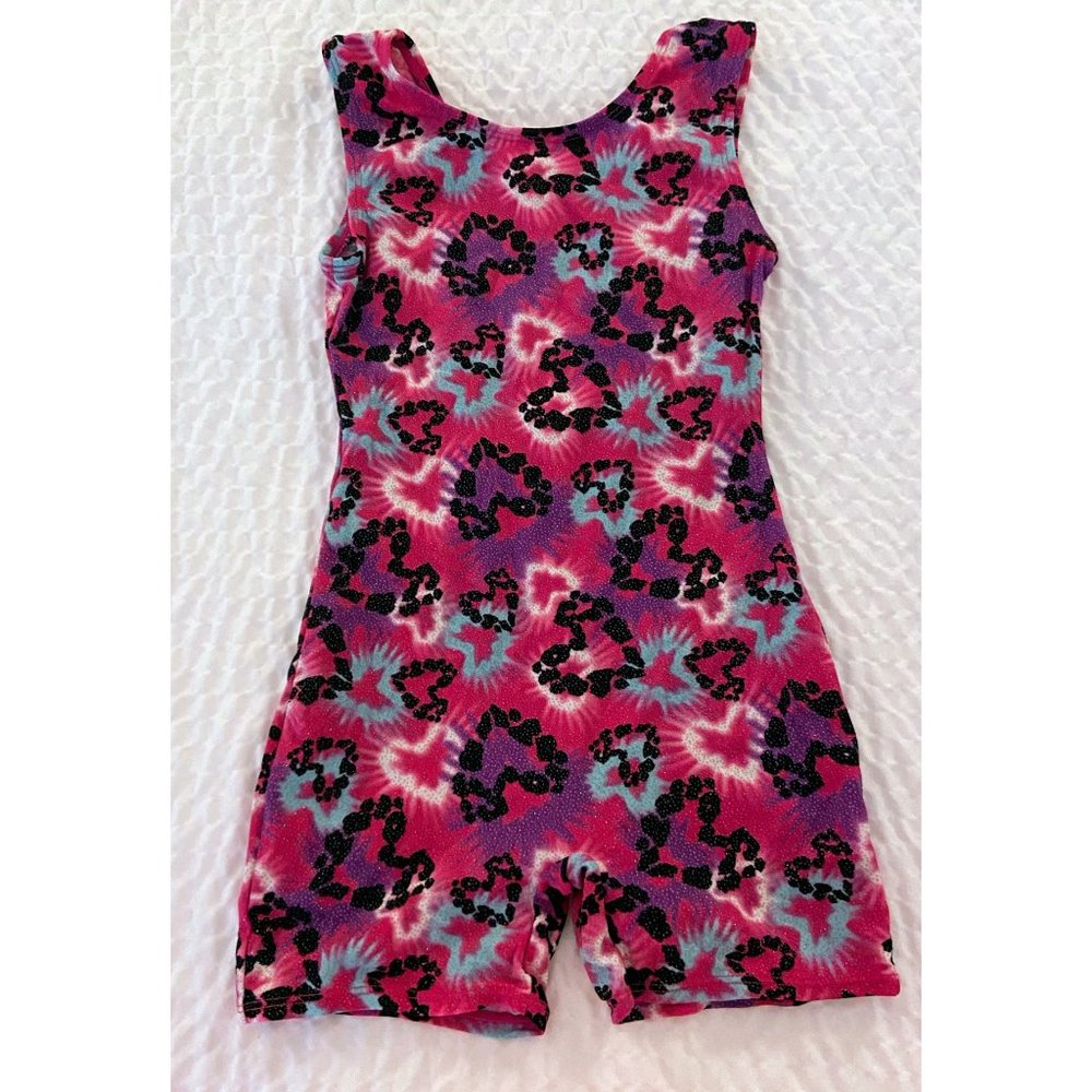 Vintage Jacques Moret hearts biketard one piece gymnastics dance youth 8/10 medi